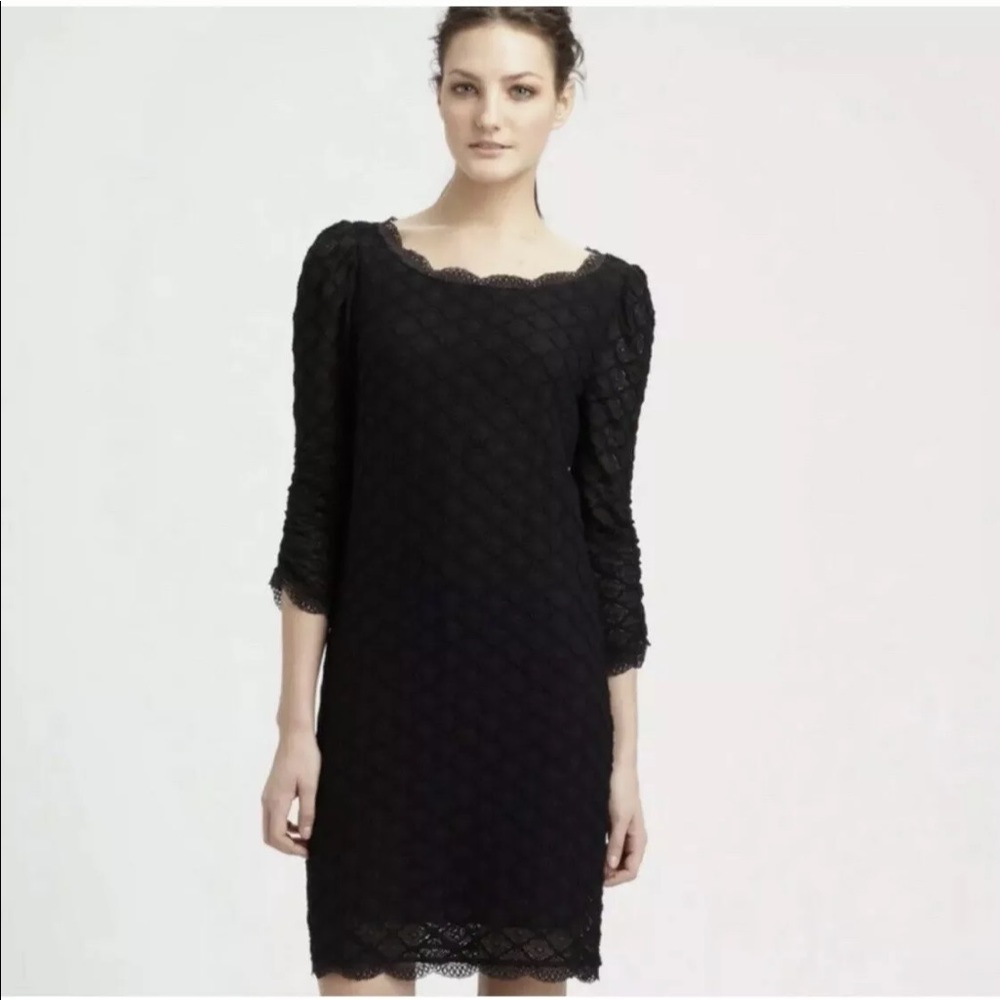 JOIE | Black Geo Lace 3/4 Sleeve Dress Black Sz S
